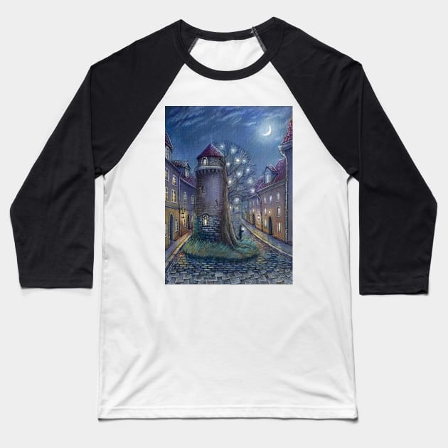 Tree Tower Baseball T-Shirt by illustore